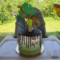 6" 3-layer vanilla cake with vanilla frosting (naturally colored per my request) chocolate drizzle at Pure & Simple Desserts in Eagle River