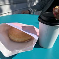 Basic B and an oatmilk latte  at Dough Joy - SW Oregon in Seattle