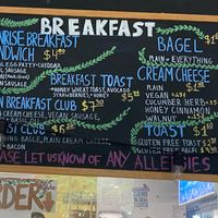 Breakfast menu at Stirling's Coffee House in Sewanee
