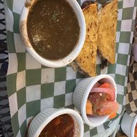 The adobo shroom tacos + beans   at Camp Taco at Lost Forty Brewing in Little Rock