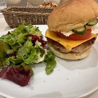 Cheeseburger with salad (you can chose chips instead salad)  at Whitely Kyoto in Kyoto
