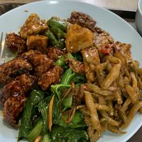 Mock meats, tempeh, tofu Asian greens  at SuManYuan 素满园 - People's Park Centre in Central Singapore