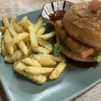 Vegan Burger with fried soft tofu  at BObi's Restaurant & Cafe in Langkawi