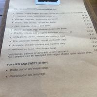sandwich menu  at S.O.S. Coffee - Bermondsey in South East London