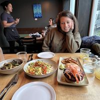 Brussel sprouts, chop salad and beet burger   at The Cookery Seward in Seward