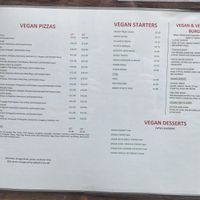 Vegan menu  at Pizza Piccolo in South West London