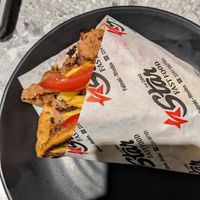 Vegan gyros with pita,hummus and fries at Star Fast Food in Rhodes