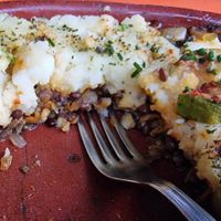 The inside of the potato pie at Pura Vida in El Calafate