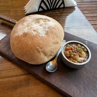 Complementary bread with olive oil lentils  at Pura Vida in El Calafate