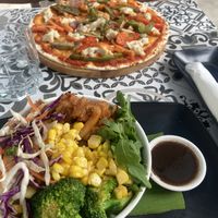 BBQ jackfruit bowl and vegan pizza  at Planta in Phnom Penh