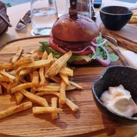 Vegan burger with vegan mayo at Harper All Day Cafe & Restaurant in Karpathos
