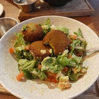 Falafel salad (minus a bite) at Kuk Bread Bowls in Lima