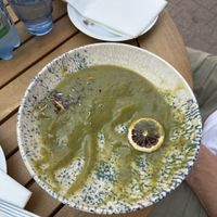 Green soup (half eaten before I remembered to take a photo)   at Pipelettes & Co in Trouville-sur-mer