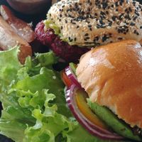 Beetroot Burger + half Falafel Burger at Good Stuff Cafe & Eco Store in Amed