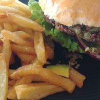 Falafel Burger innards at Good Stuff Cafe & Eco Store in Amed