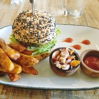 Falafel burger with extra sambal at Good Stuff Cafe & Eco Store in Amed
