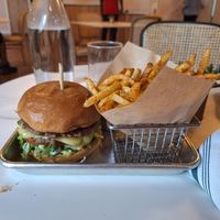 Burger and peri peri fries at Cultivate Plant-Based Eatery in Rahway