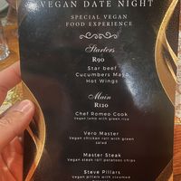 Menu for week visited  at Romeo and Vero Vegan Butcherie and Restaurant  in Cape Town