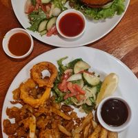 Burger Plate  & Calamari Plate #Veganuary at Romeo and Vero Vegan Butcherie and Restaurant  in Cape Town