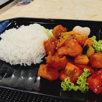 Sweet and sour vegan stuff with rice at Zuya Vegetarian 竹雅素食 - Marina Square in Central Singapore