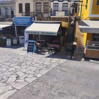 Outside at Dolphin Pizzas in Symi