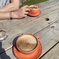 Dirty chai and cappuccino   at Second Home Studio + Cafe in Aberdeen