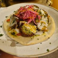 Falafal on flat bread with 3 sauces at Radio Sabich in Tenerife