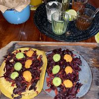 Vegan tacos & salsa variety (the white sauce isn’t vegan!)  at El Socio Naiz Taquería in Cancun