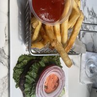 Impossible burger with fries (no bun bc waiter said the buns were not vegan)    at Doc & Bubba's in Mohnton