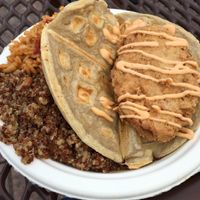 Fried Chicken Waffle Sandwich (AZVFF Jan 2016 -Day 2) at Southern Fried Vegan BBQ in Los Angeles