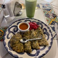 Vegan Empenadas with Chaya and Chaya con Limon beverage at 2012 Espacios Mayas y Algo Mas in Merida