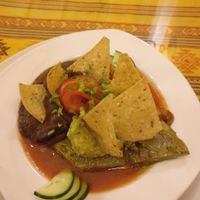 Nopales stuffed with mushrooms and various vegetables,  guacamole and frijolles cream. Ask for it without cheese at 2012 Espacios Mayas y Algo Mas in Merida