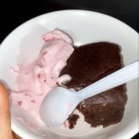 Torta de chocolate y helado de frutos rojos  at Vegarden in Medellin