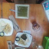 Menu of the day including a soup, a wrap with falafels, a drink and a small dessert (19.500 COP) at Vegarden in Medellin