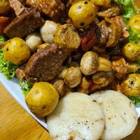 so many meat alternatives at Vegarden in Medellin