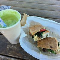 Green Tropicana Smoothie and Roast Veggie Panini with Vegan Mozzarella at Sir Juice in Esperance