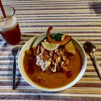 Curry and nutmeg drink at Neko Vegan House in Penang