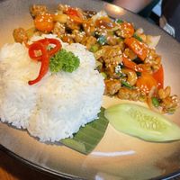A main course with tempeh as vegan option  at Natnat Thai Comfort Food in Amed