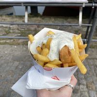 Fries with "fishy bites". Very "full" meal, but tasty. at Guidos Kutter 22 in Rostock