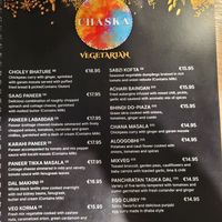 Vegetarian menu, clearly marked at Chaska in Dublin