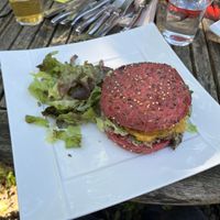 The cheeseburger and saladd  at l'Autre Rive in Berrien