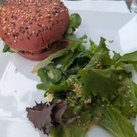 Burger at l'Autre Rive in Berrien