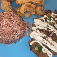 Fried chicken, sisig and rice!  at The Vegan Shack in Panglao