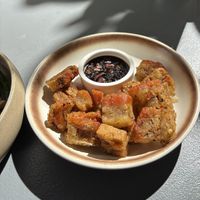Lechon kawali with vinegar dipping sauce   at The Vegan Shack in Panglao