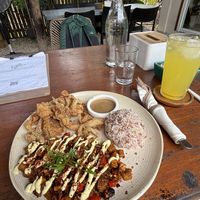 Sisig with Turmeric Drink (probably the best value dish)  at The Vegan Shack in Panglao