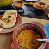 Best lentil curry with fresh and hot Pita + rest of tempeh sticks with spicy peanut sauce (been too hungry for earlier pic) at Lockdown Kitchen in 