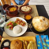 Tempeh burger, tempeh sticks and lentil curry at Lockdown Kitchen in 