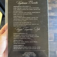 Vegan and vegetarian menu on back   at Cuco's Burritos in Redwood City