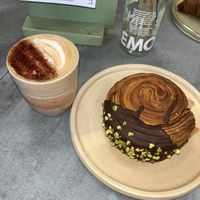 Latte and pastry  at Lemon & Jinja in Romsey