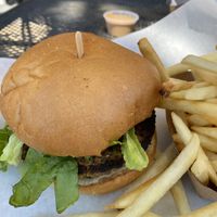 Chickpea burger and fries  at Green Grill in Rancho Cordova